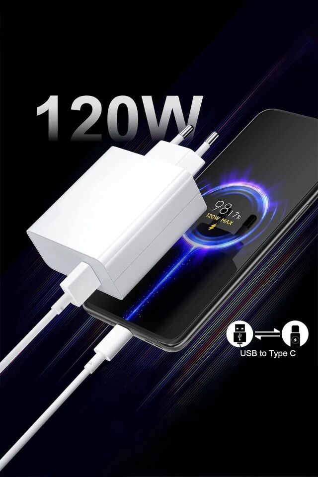 120 Watt Samsung Redmi Huawei Uyumlu Turbo Hızlı Şarj Cihazı Fast Dualcom Şarj Seti
