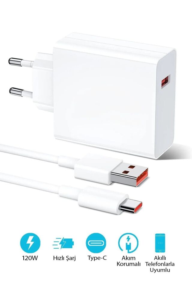 120 Watt Samsung Redmi Huawei Uyumlu Turbo Hızlı Şarj Cihazı Fast Dualcom Şarj Seti