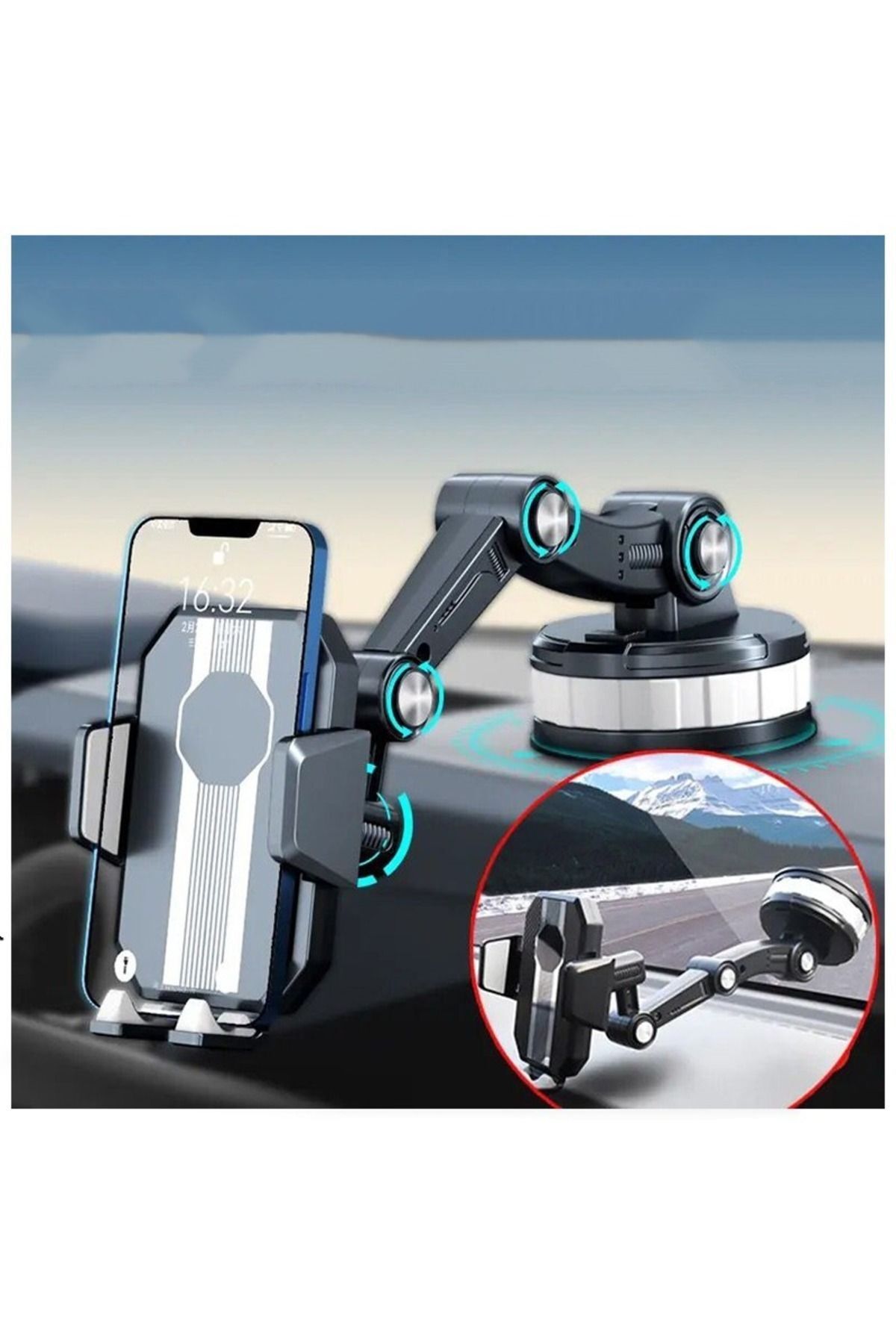 Kamyon Tır Otobüs Araç Içi Telefon Tutucu Torpido Ve Cam Yapışkanlı Vantuzlu Ayarlanabilir 360 Dönen