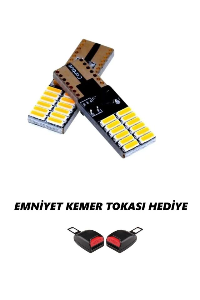 T10 Beyaz 24 Ledli Dipsiz Tavan Park Plaka Ampulü Led ( Emniyet Kemer Tokası Hediye )