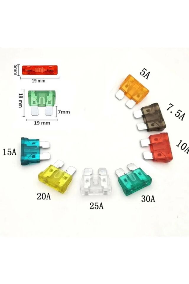 Mini Bıçak Sigorta Karışık (5 A*7.5 A*10 A*15 A*20 A*25 A*30 A) (100 Ad)