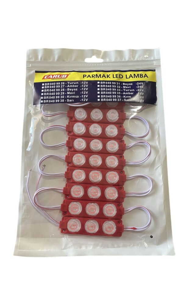12v Camlı 3 Çipli Soft Parmak Led Lamba 10'lu Kırmızı