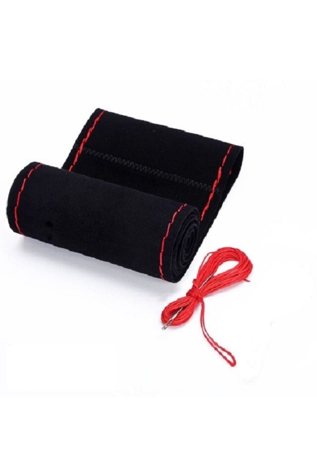 Alcantara Kırmızı Dikişli Oto Direksiyon Kılıfı