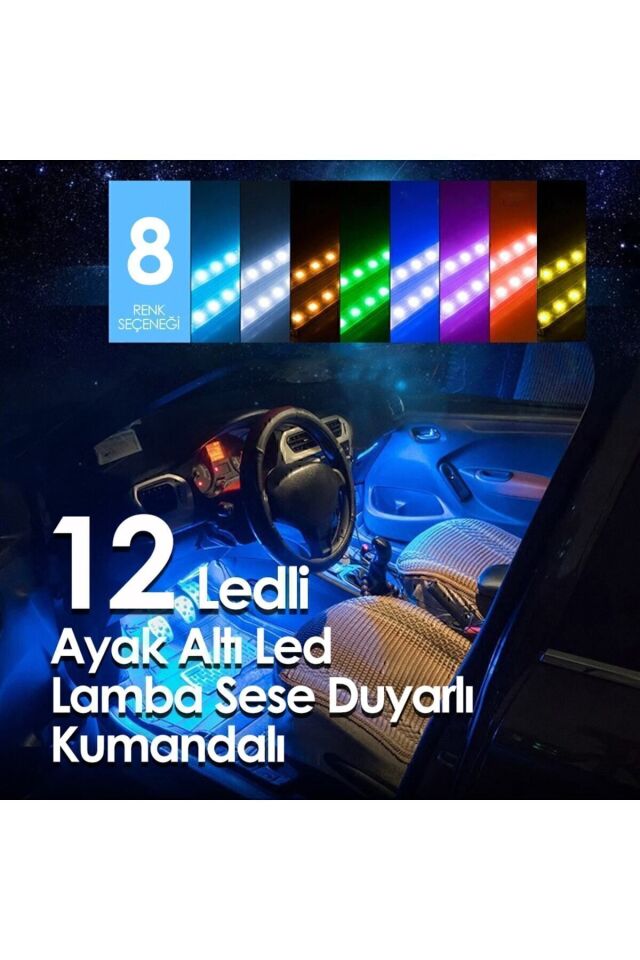 Araç Içi Ayak Altı Müziğe Ve Sese Duyarlı Rgb Renkli Kumandalı Led 12 Led