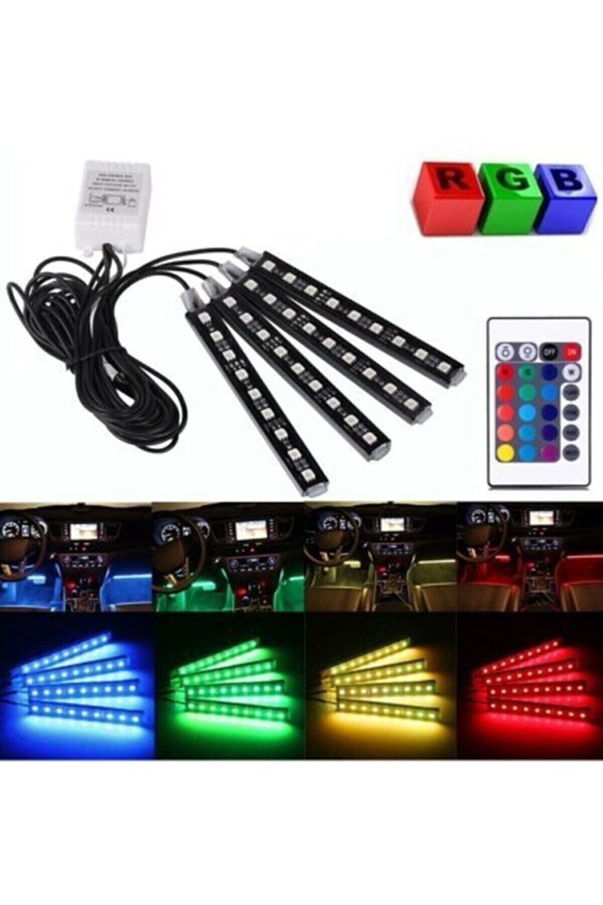 Kumandalı Araç Içi Ayak Altı Led Aydınlatma Rgb 9led Oto Şerit 12 Volt