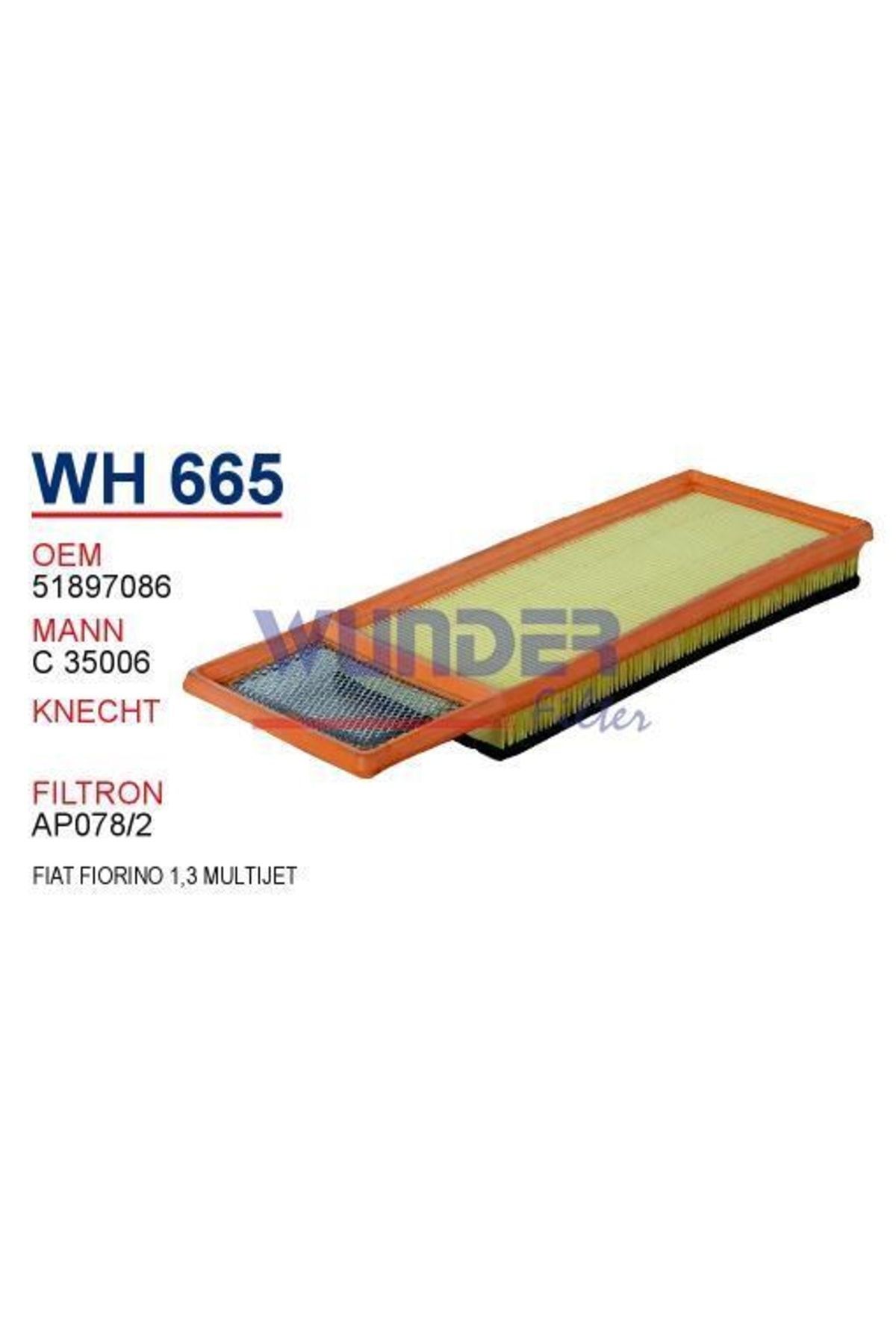 Wh665 Hava Filtresi - Fiat Fiorino-panda-qubo-500l- Citroen Nemo -peugeot Bipper 1,3 Multij Uyumlu