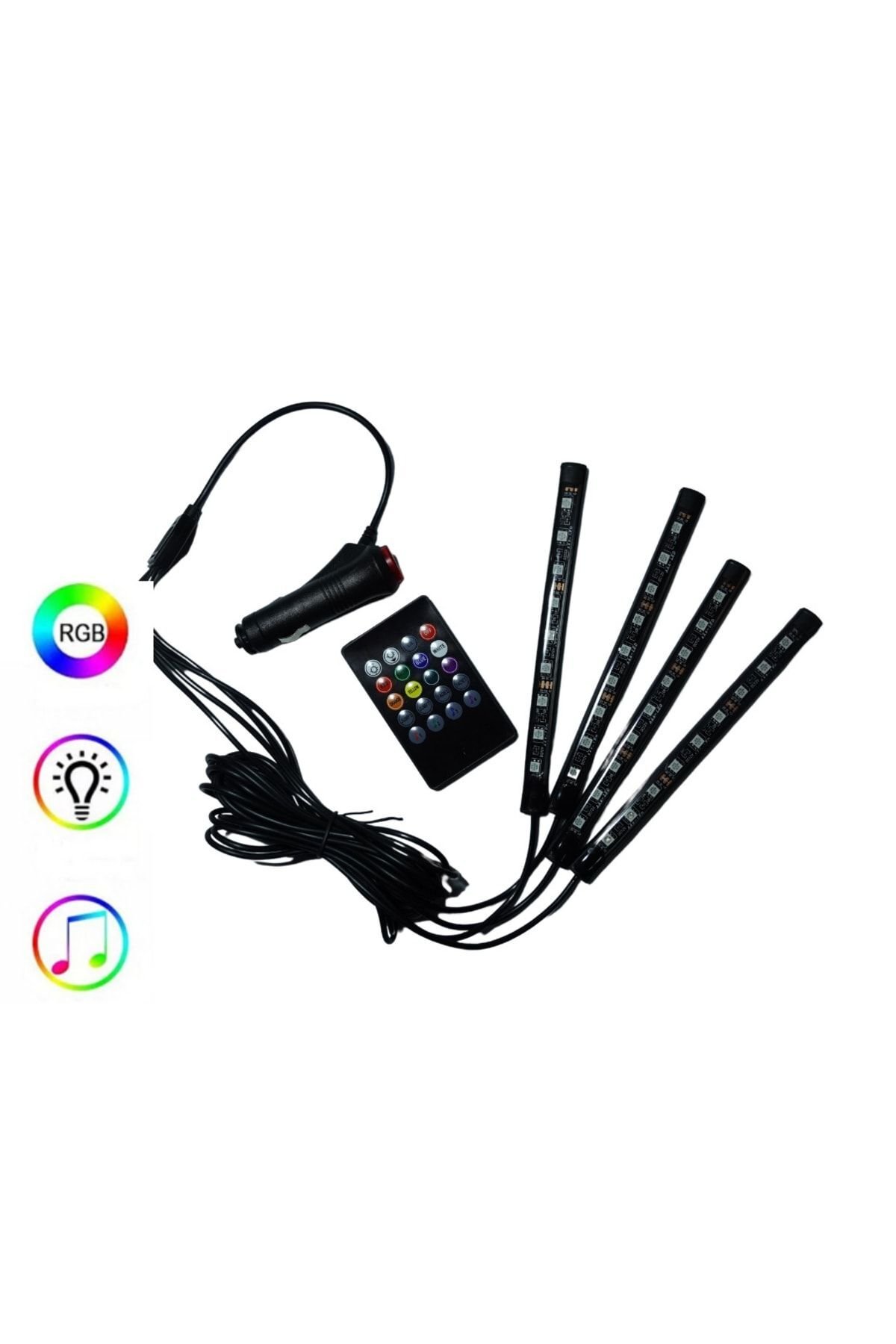 12 Led Ayak Altı Led Lamba Kumandalı Sese Duyarlı Çakmaklık Girişli Rgb Araç Içi Aydınlatma