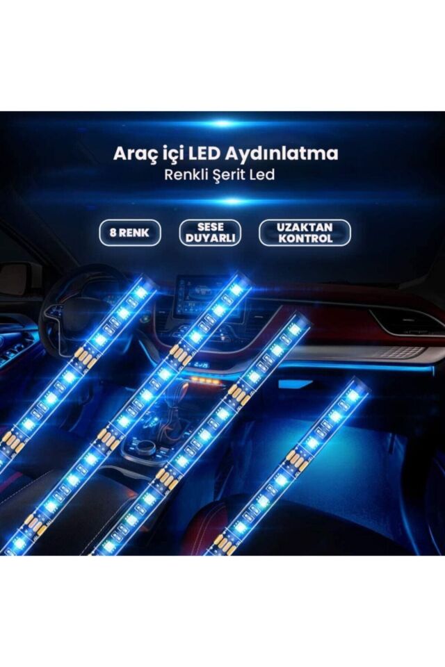 12 Led Ayak Altı Led Lamba Kumandalı Sese Duyarlı Çakmaklık Girişli Rgb Araç Içi Aydınlatma