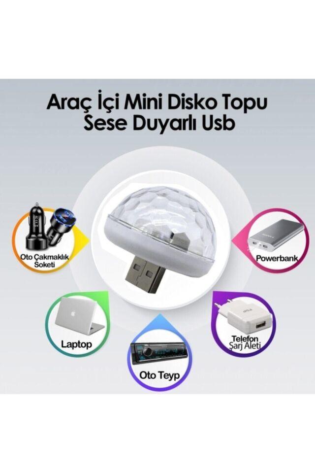 Müziğe Ve Sese Duyarlı Usb Girişli Araç Içi Mini Disko Topu