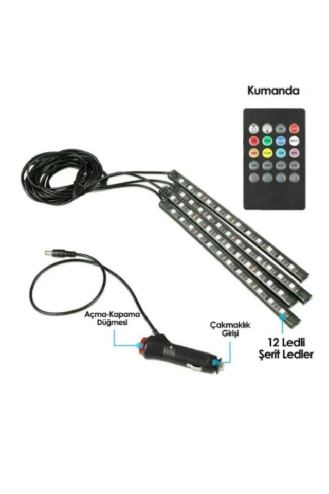 Car19  12 Ledli Ayak Altı Led Lamba Sese Duyarlı Led Müziğe Duyarlı Led Çakmaklık Girişli