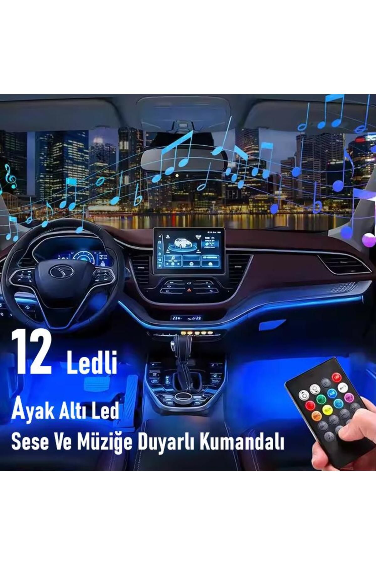 Car19  12 Ledli Ayak Altı Led Lamba Sese Duyarlı Led Müziğe Duyarlı Led Çakmaklık Girişli