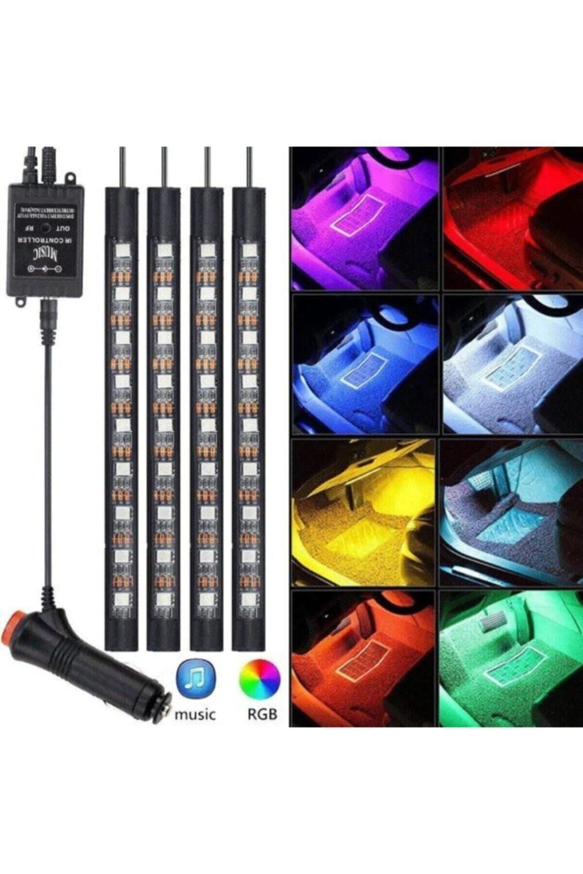 Tiger Marketing Ayak Altı Led 9 Ledli Sese Duyarlı Led Araç Içi Kumandalı Rgb Müziğe Duyarlı Led