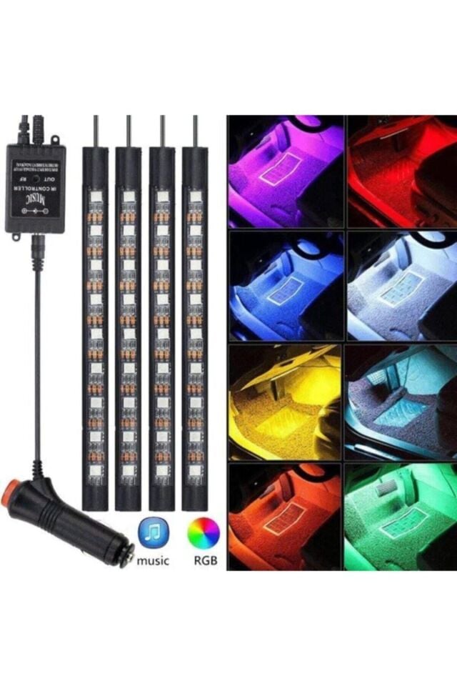 Tiger Marketing Ayak Altı Led 9 Ledli Sese Duyarlı Led Araç Içi Kumandalı Rgb Müziğe Duyarlı Led