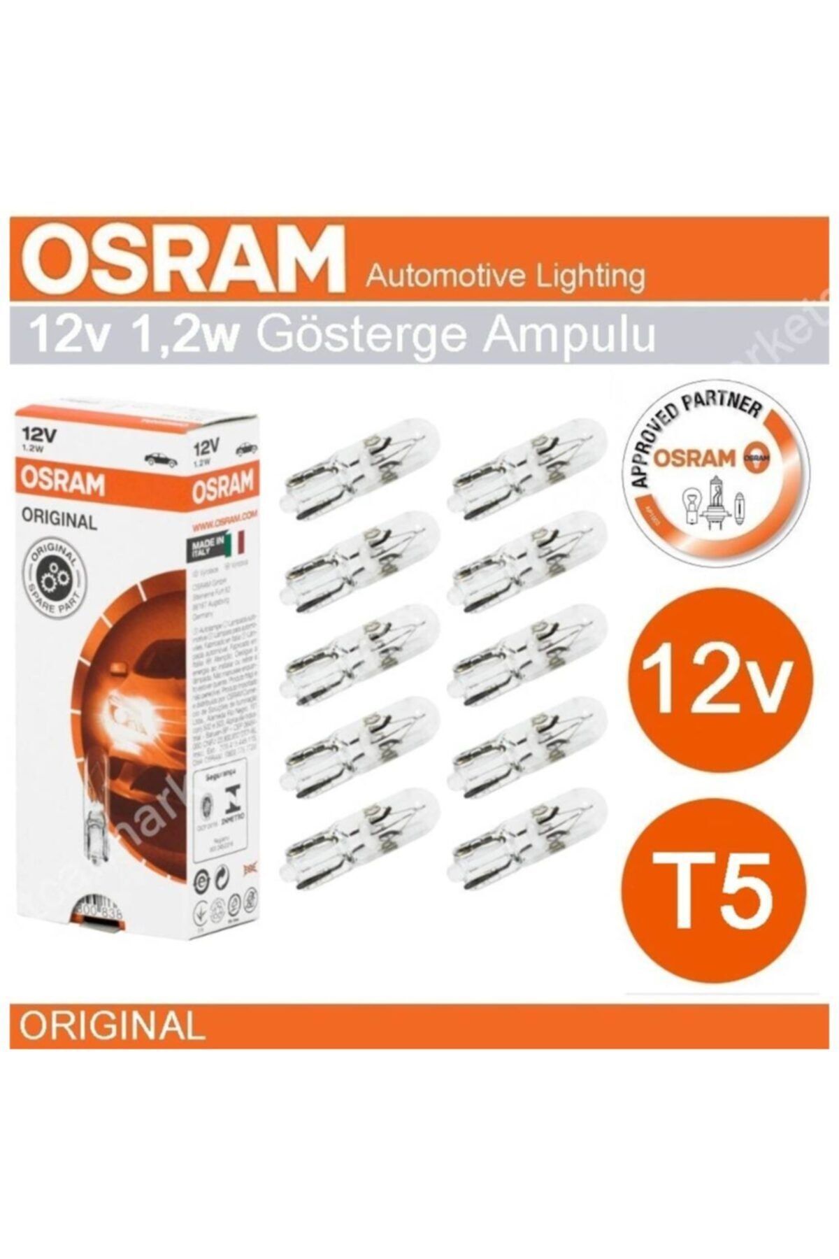 12v T5 1.2 Watt Ampul Gösterge Göğüs Ampulü 10 Adet